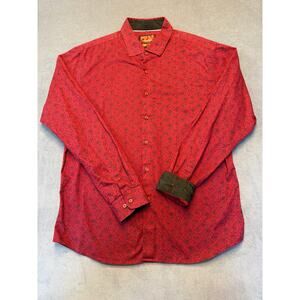 CONSEQUENCE Roses Flex Button Down in Burgundy Mens XL Slim Fit